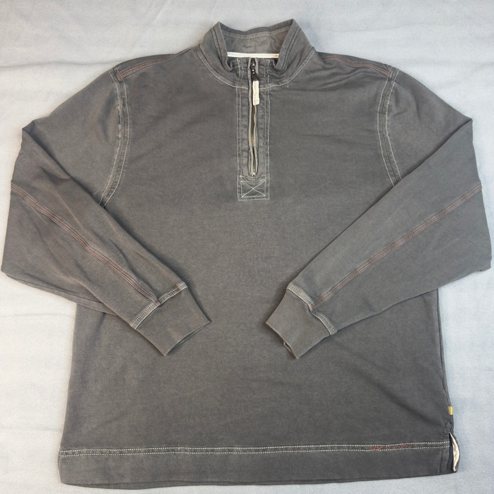True Grit Mens Quarter Zip Pullover Sweater Gray Contrast Stitch Size M